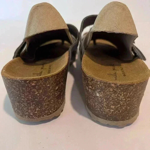 Mila Paoli Italian Gray Braided Leather wedge Cork Footbed sandals Size 9.5 EUC - Picture 4 of 9